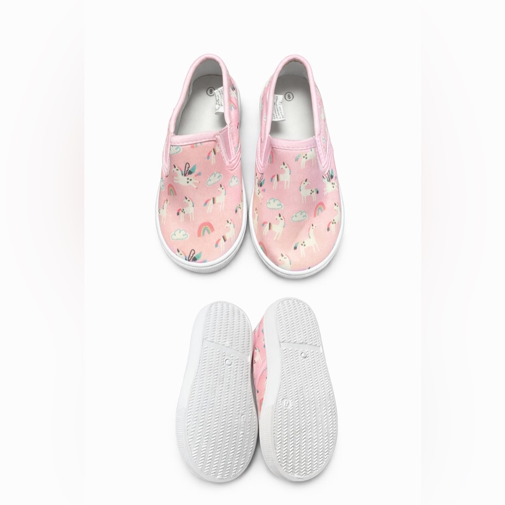 Girls Unicorn Slip On Sneakers Size 8 | Pink Rainbow Shoes